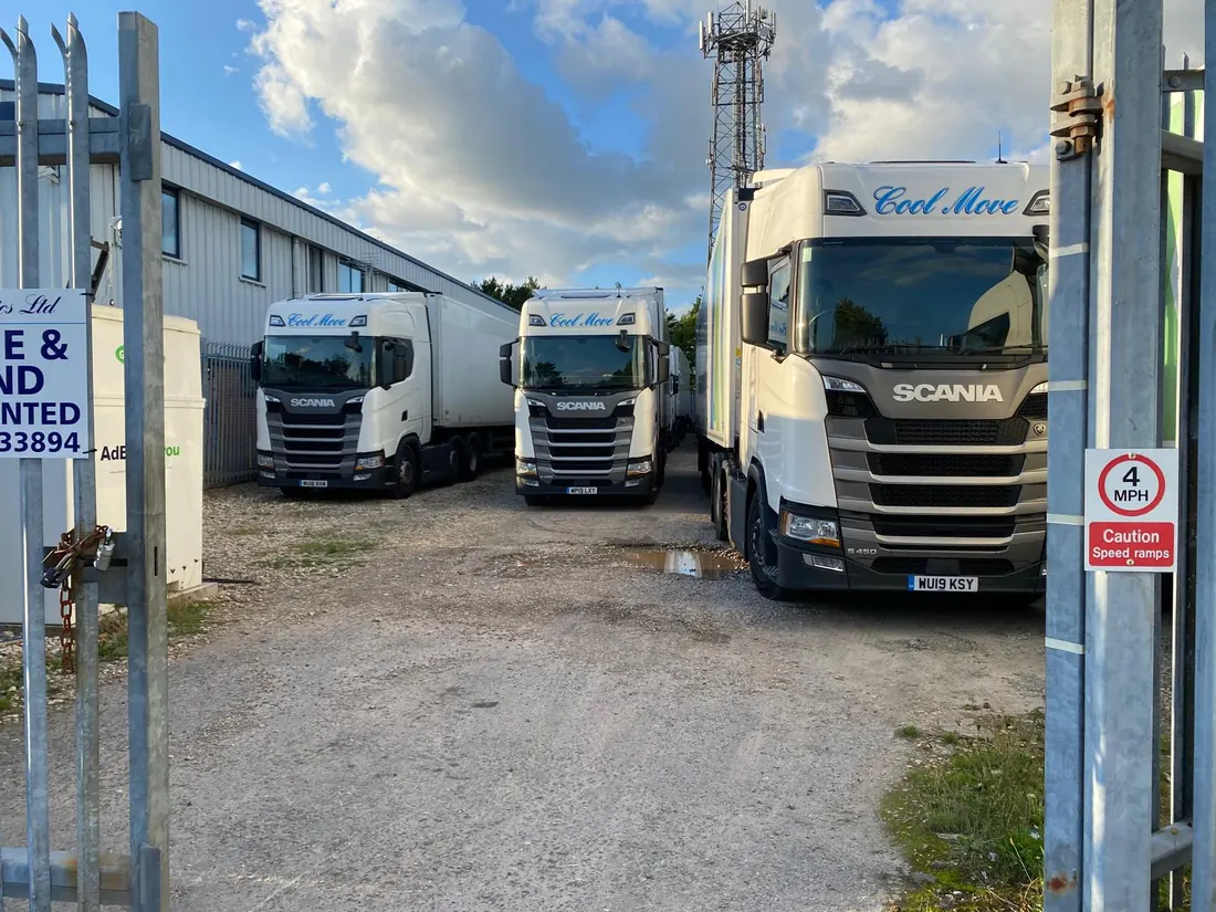 Cool Move articulated refrigerated rigs on the operating yard, ready for the next run.